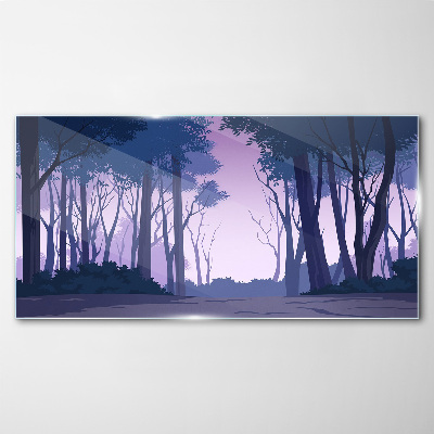 Glasbild Zauberwald in der Abenddämmerung