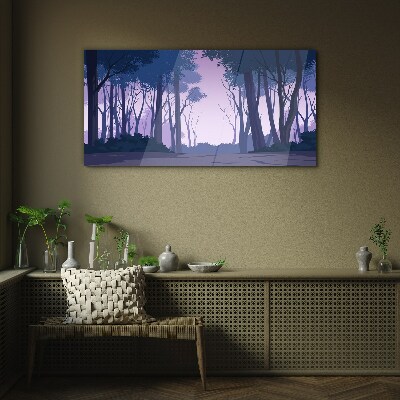 Glasbild Zauberwald in der Abenddämmerung