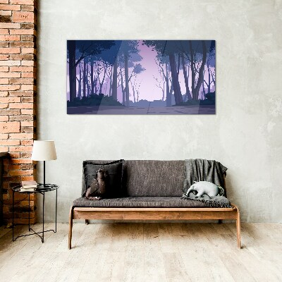 Glasbild Zauberwald in der Abenddämmerung