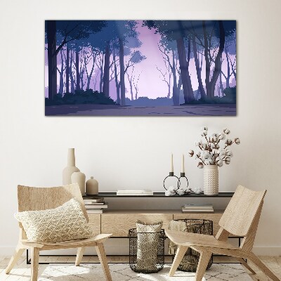 Glasbild Zauberwald in der Abenddämmerung