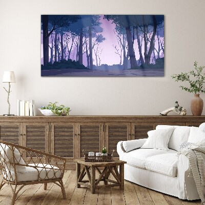 Glasbild Zauberwald in der Abenddämmerung