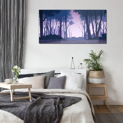 Glasbild Zauberwald in der Abenddämmerung
