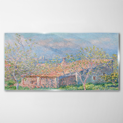 Foto auf glas Eine friedliche Landschaft mit einem Haus und Bäumen