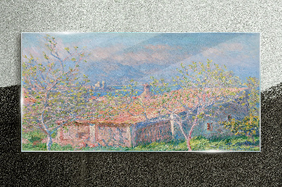 Foto auf glas Eine friedliche Landschaft mit einem Haus und Bäumen