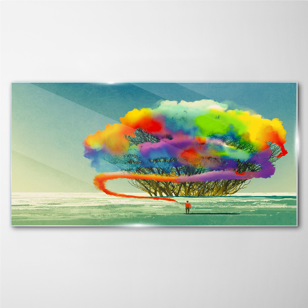 Glasbild Ein farbenfroher Traum von einem Baum