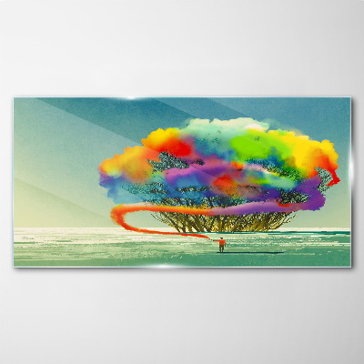 Glasbild Ein farbenfroher Traum von einem Baum