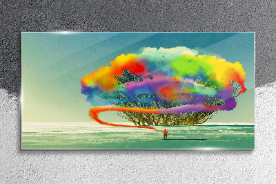 Glasbild Ein farbenfroher Traum von einem Baum