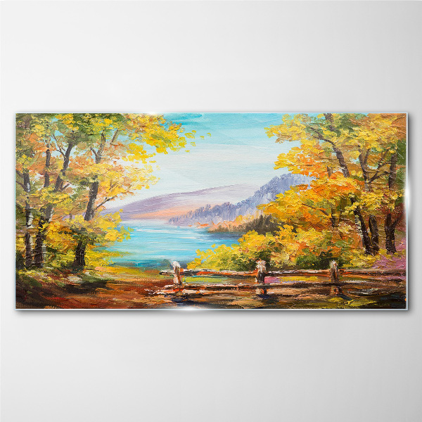 Glasbild Herbstlandschaft am See