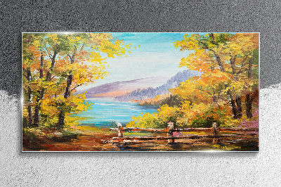 Glasbild Herbstlandschaft am See