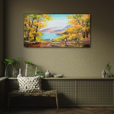 Glasbild Herbstlandschaft am See