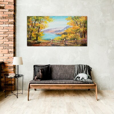 Glasbild Herbstlandschaft am See