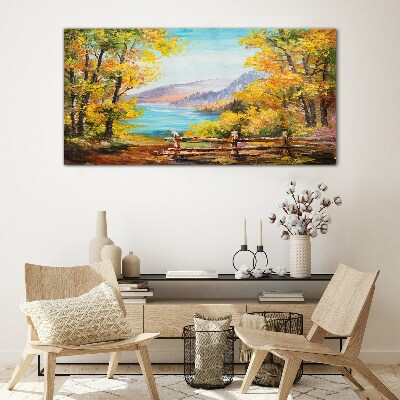 Glasbild Herbstlandschaft am See