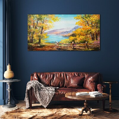 Glasbild Herbstlandschaft am See
