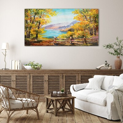 Glasbild Herbstlandschaft am See