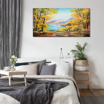 Glasbild Herbstlandschaft am See