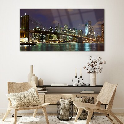 Bild aus glas Brooklyn Bridge bei Nacht