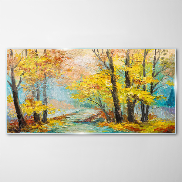 Glasbild Goldener Herbst an einem ruhigen Fluss