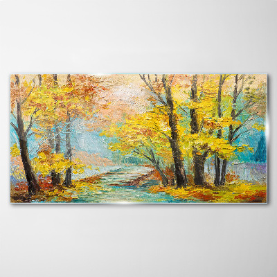 Glasbild Goldener Herbst an einem ruhigen Fluss