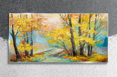 Glasbild Goldener Herbst an einem ruhigen Fluss