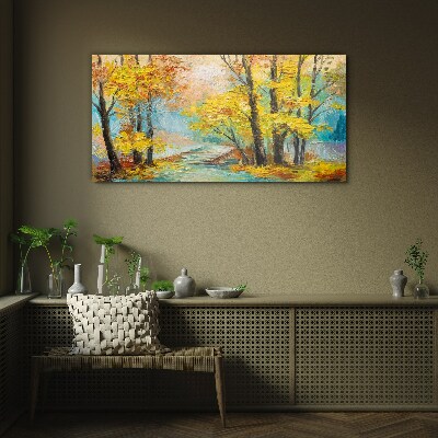 Glasbild Goldener Herbst an einem ruhigen Fluss