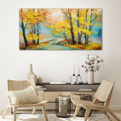 Glasbild Goldener Herbst an einem ruhigen Fluss