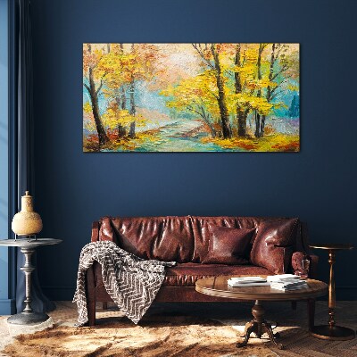 Glasbild Goldener Herbst an einem ruhigen Fluss