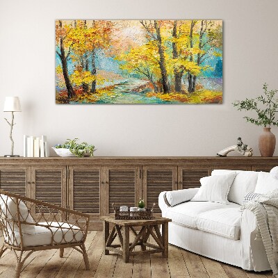 Glasbild Goldener Herbst an einem ruhigen Fluss
