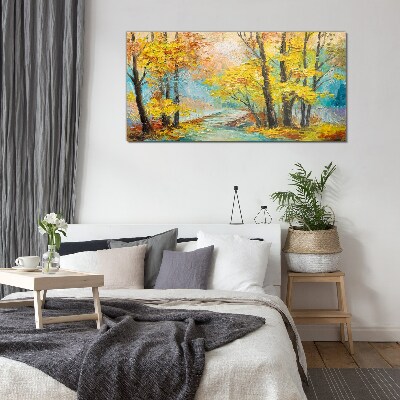 Glasbild Goldener Herbst an einem ruhigen Fluss