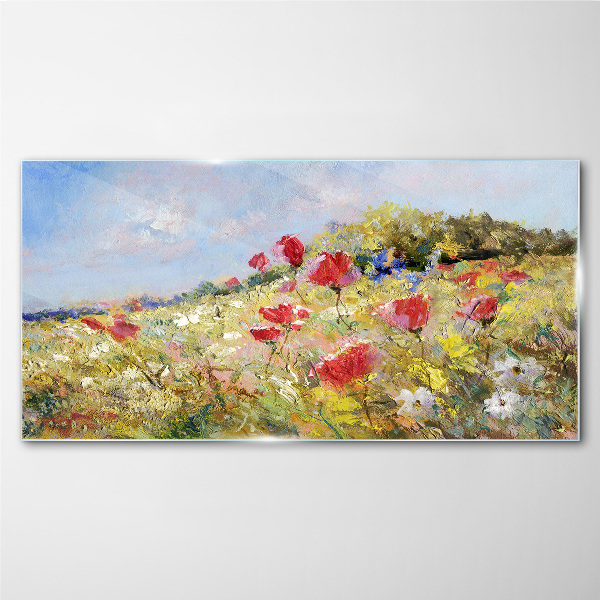 Glasbild Blumenlandschaft in der Sommersonne