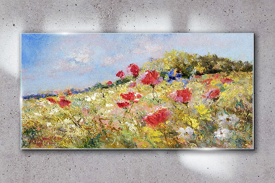 Glasbild Blumenlandschaft in der Sommersonne