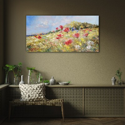 Glasbild Blumenlandschaft in der Sommersonne