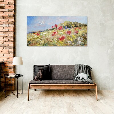 Glasbild Blumenlandschaft in der Sommersonne