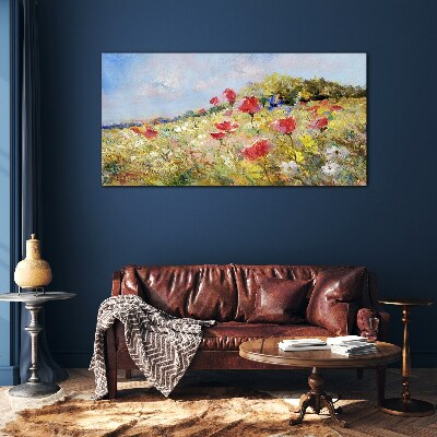 Glasbild Blumenlandschaft in der Sommersonne