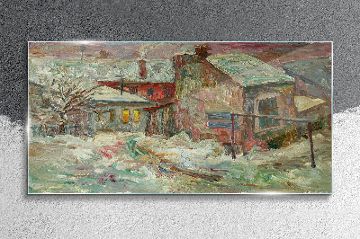 Glasbild Winterlandschaft in Pastellfarben