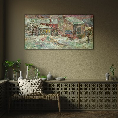 Glasbild Winterlandschaft in Pastellfarben
