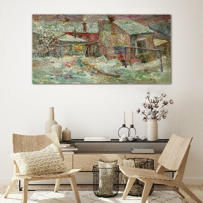 Glasbild Winterlandschaft in Pastellfarben