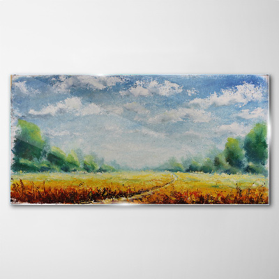 Glasbild Sommerfelder unter blauem Himmel