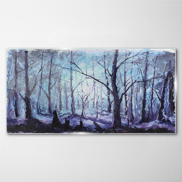 Bild auf glas Winterwald in Blautönen