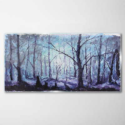 Bild auf glas Winterwald in Blautönen