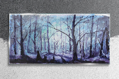 Bild auf glas Winterwald in Blautönen