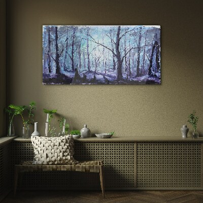 Bild auf glas Winterwald in Blautönen