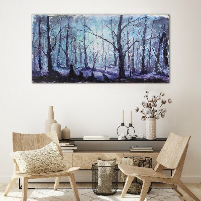 Bild auf glas Winterwald in Blautönen