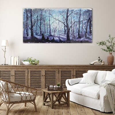 Bild auf glas Winterwald in Blautönen