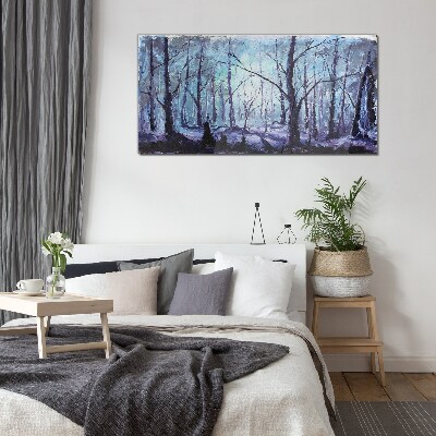 Bild auf glas Winterwald in Blautönen