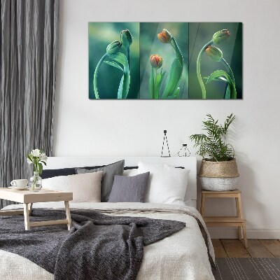 Glasbild Tulpen in Grüntönen