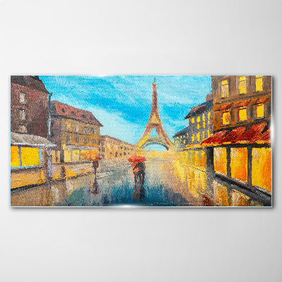 Glasbild Pariser Straße im Regen