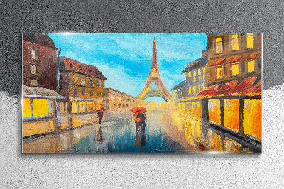 Glasbild Pariser Straße im Regen