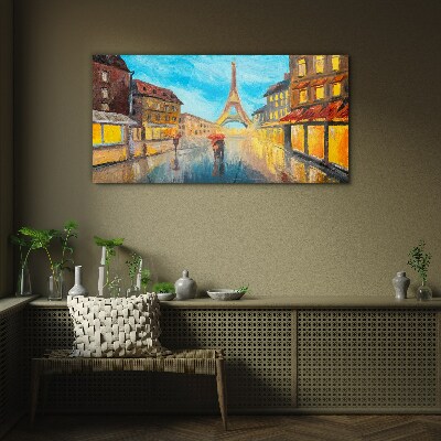 Glasbild Pariser Straße im Regen