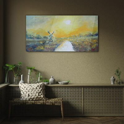 Bild auf glas Goldene Felder unter sonnigem Himmel