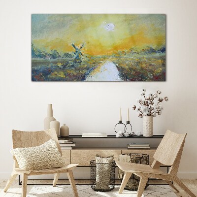 Bild auf glas Goldene Felder unter sonnigem Himmel